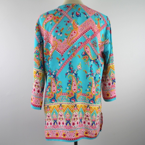 Paparazzi Paisley Embroidered Tunic Turquoise Floral Pink M NEW - Picture 4 of 5